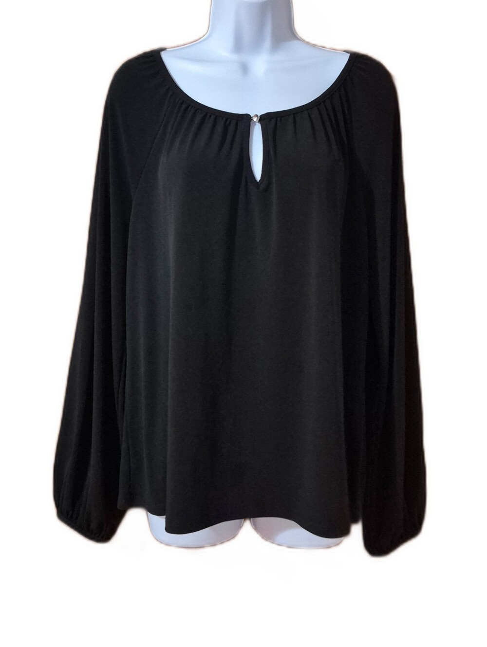 George Stretch Black Keyhole Long-Sleeve Top